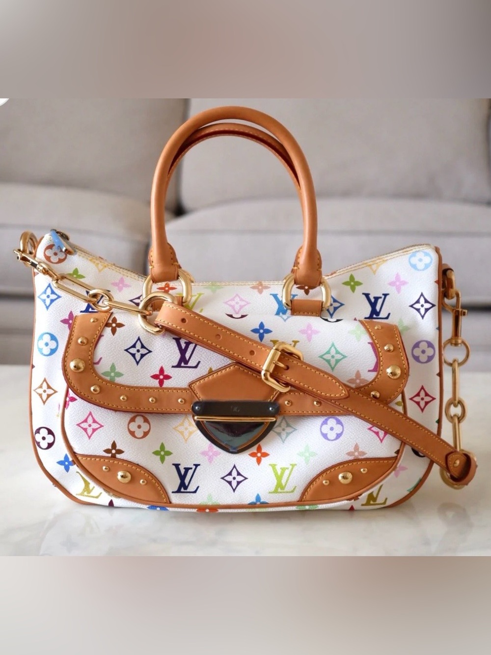 LOUIS VUITTON Rita White Multicolour Murakami Bag Gold Hardware